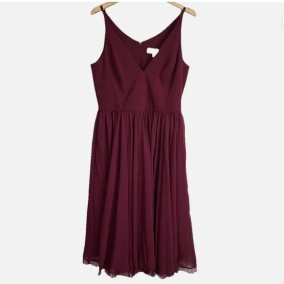 Dress The Population ALICIA Fit & Flare Burgundy Midi Dress Size: L - Picture 2 of 8
